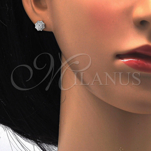 Arete Dormilona 02.174.0069 Plata Rodinada, Diseño de Paraguas, con Micro Pave Blanca, Pulido, Rodinado