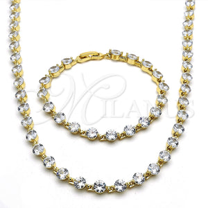 Collar y Pulsera 06.205.0031 Oro Laminado, con Blanca Zirconia Cubica, Pulido, Tono Dorado