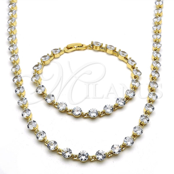Collar y Pulsera 06.205.0031 Oro Laminado, con Blanca Zirconia Cubica, Pulido, Tono Dorado