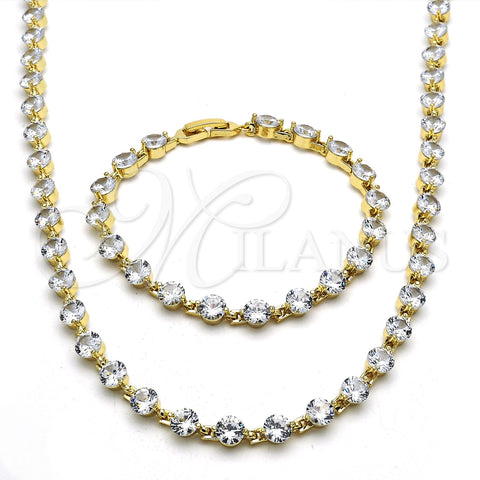 Collar y Pulsera 06.205.0031 Oro Laminado, con Blanca Zirconia Cubica, Pulido, Tono Dorado