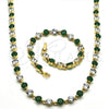 Collar y Pulsera 06.205.0031.1 Oro Laminado, con Verde and Blanca Zirconia Cubica, Pulido, Tono Dorado