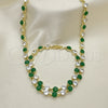 Collar y Pulsera 06.205.0031.1 Oro Laminado, con Verde and Blanca Zirconia Cubica, Pulido, Tono Dorado