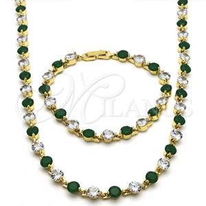 Collar y Pulsera 06.205.0031.1 Oro Laminado, con Verde and Blanca Zirconia Cubica, Pulido, Tono Dorado