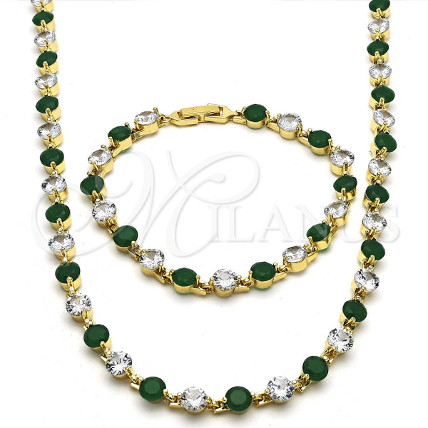 Collar y Pulsera 06.205.0031.1 Oro Laminado, con Verde and Blanca Zirconia Cubica, Pulido, Tono Dorado
