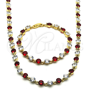 Collar y Pulsera 06.205.0031.2 Oro Laminado, con Granate and Blanca Zirconia Cubica, Pulido, Tono Dorado