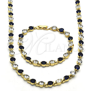 Collar y Pulsera 06.205.0031.3 Oro Laminado, con Zafiro Azul and Blanca Zirconia Cubica, Pulido, Tono Dorado