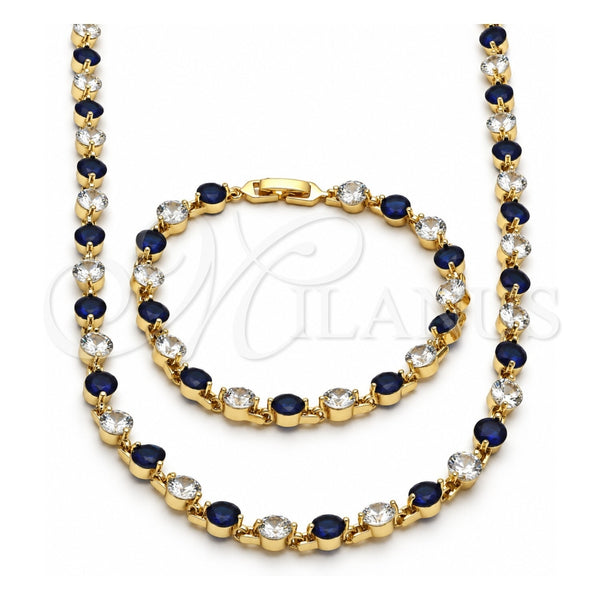 Collar y Pulsera 06.205.0031.3 Oro Laminado, con Zirconia Cubica Zafiro Azul y Blanca, Pulido, Tono Dorado