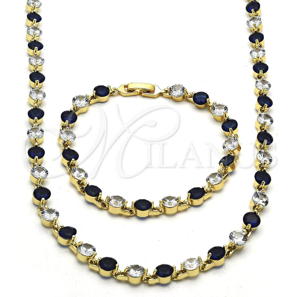 Collar y Pulsera 06.205.0031.3 Oro Laminado, con Zafiro Azul and Blanca Zirconia Cubica, Pulido, Tono Dorado