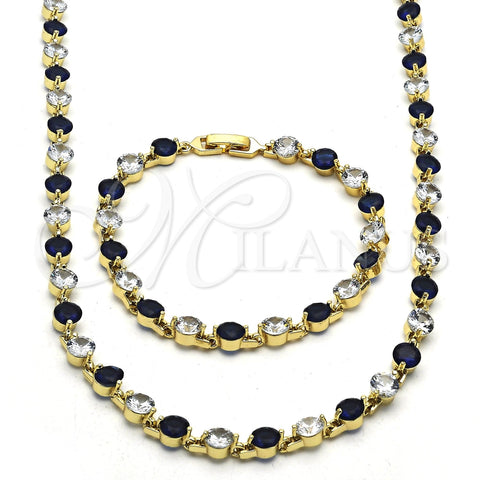 Collar y Pulsera 06.205.0031.3 Oro Laminado, con Zafiro Azul and Blanca Zirconia Cubica, Pulido, Tono Dorado