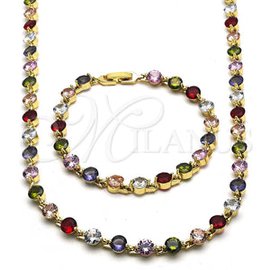 Collar y Pulsera 06.205.0031.4 Oro Laminado, con Multicolor Zirconia Cubica, Pulido, Tono Dorado