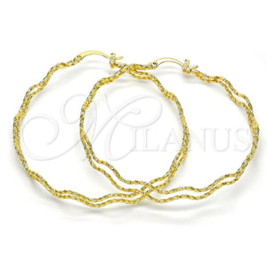 Argolla Grande 02.168.0048.55 Oro Laminado, Diseño de Torcido, Diamantado, Tono Dorado