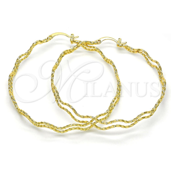 Argolla Grande 02.168.0048.55 Oro Laminado, Diseño de Torcido, Diamantado, Tono Dorado