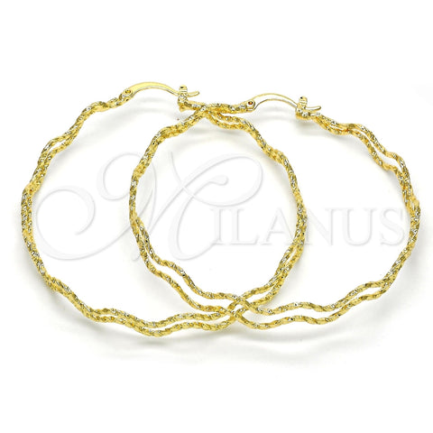 Argolla Grande 02.168.0048.55 Oro Laminado, Diseño de Torcido, Diamantado, Tono Dorado