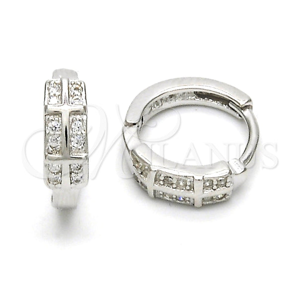Argolla Huggie 02.175.0068.15 Plata Rodinada, con Micro Pave Blanca, Pulido, Rodinado