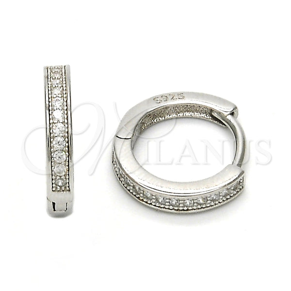 Argolla Huggie 02.175.0075.15 Plata Rodinada, con Micro Pave Blanca, Pulido, Rodinado
