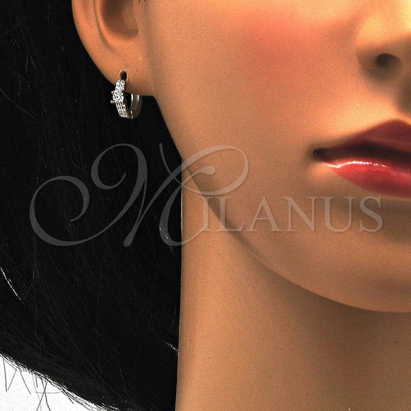 Argolla Huggie 02.175.0084.15 Plata Rodinada, con Zirconia Cubica Blanca y Micro Pave Blanca, Pulido, Rodinado