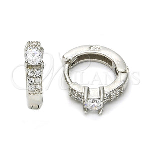 Argolla Huggie 02.175.0084.15 Plata Rodinada, con Zirconia Cubica Blanca y Micro Pave Blanca, Pulido, Rodinado