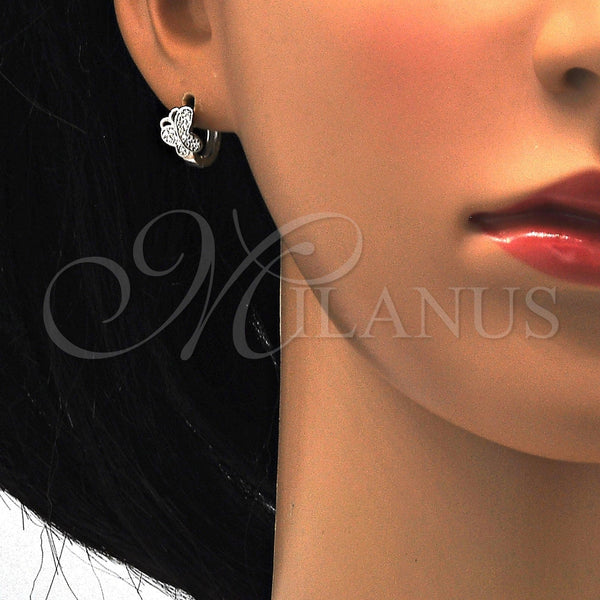 Argolla Huggie 02.175.0086.15 Plata Rodinada, Diseño de Mariposa, con Zirconia Cubica Blanca, Pulido, Rodinado