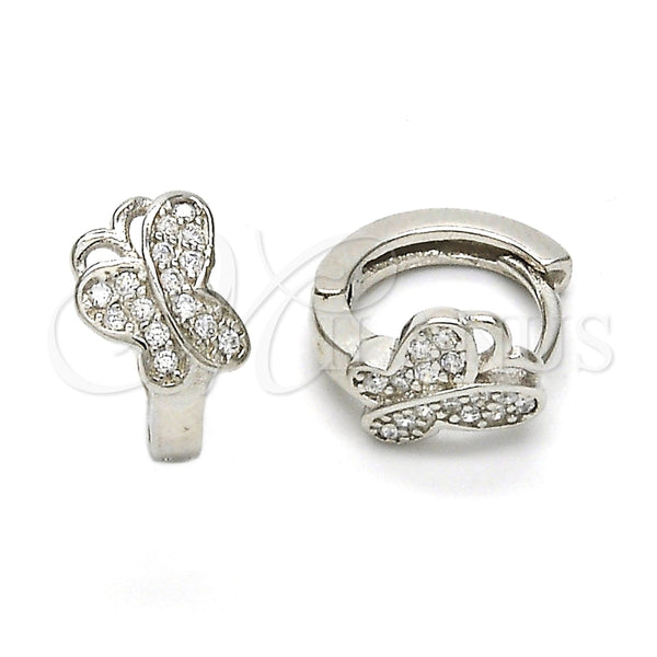 Argolla Huggie 02.175.0086.15 Plata Rodinada, Diseño de Mariposa, con Zirconia Cubica Blanca, Pulido, Rodinado