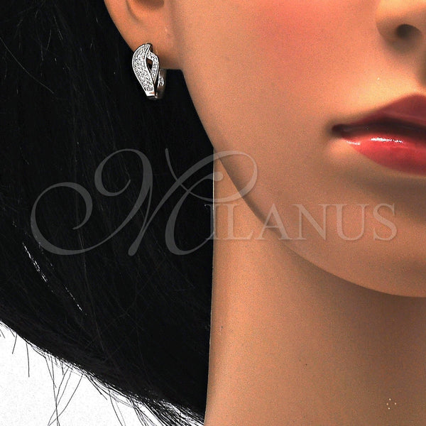 Argolla Huggie 02.175.0097.15 Plata Rodinada, con Micro Pave Blanca, Pulido, Rodinado