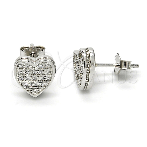 Arete Dormilona 02.175.0098 Plata Rodinada, Diseño de Corazón, con Micro Pave Blanca, Pulido, Rodinado