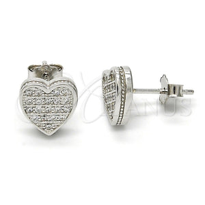 Arete Dormilona 02.175.0098 Plata Rodinada, Diseño de Corazón, con Micro Pave Blanca, Pulido, Rodinado