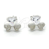 Arete Dormilona 02.175.0104 Plata Rodinada, Diseño de Corazón, con Zirconia Cubica Blanca y Micro Pave Blanca, Pulido, Rodinado