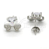 Arete Dormilona 02.175.0104 Plata Rodinada, Diseño de Corazón, con Zirconia Cubica Blanca y Micro Pave Blanca, Pulido, Rodinado