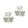 Arete Dormilona 02.175.0104 Plata Rodinada, Diseño de Corazón, con Zirconia Cubica Blanca y Micro Pave Blanca, Pulido, Rodinado