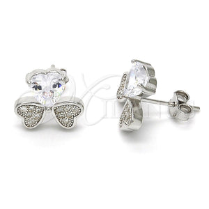 Arete Dormilona 02.175.0104 Plata Rodinada, Diseño de Corazón, con Zirconia Cubica Blanca y Micro Pave Blanca, Pulido, Rodinado