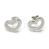 Arete Dormilona 02.175.0106 Plata Rodinada, Diseño de Corazón, con Micro Pave Blanca, Pulido, Rodinado