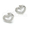 Arete Dormilona 02.175.0106 Plata Rodinada, Diseño de Corazón, con Micro Pave Blanca, Pulido, Rodinado