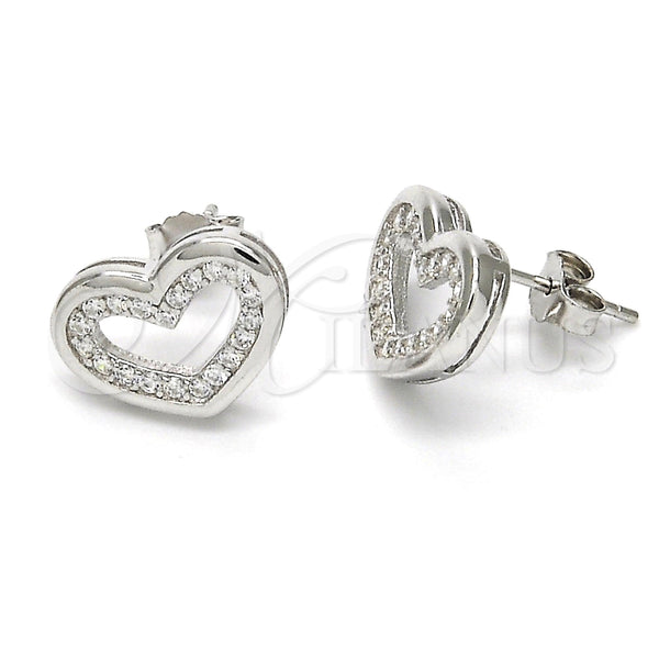 Arete Dormilona 02.175.0106 Plata Rodinada, Diseño de Corazón, con Micro Pave Blanca, Pulido, Rodinado
