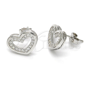 Arete Dormilona 02.175.0106 Plata Rodinada, Diseño de Corazón, con Micro Pave Blanca, Pulido, Rodinado