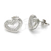 Arete Dormilona 02.175.0106 Plata Rodinada, Diseño de Corazón, con Micro Pave Blanca, Pulido, Rodinado