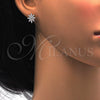 Arete Dormilona 02.175.0112 Plata Rodinada, Diseño de Flor, con Zirconia Cubica Blanca, Pulido, Rodinado