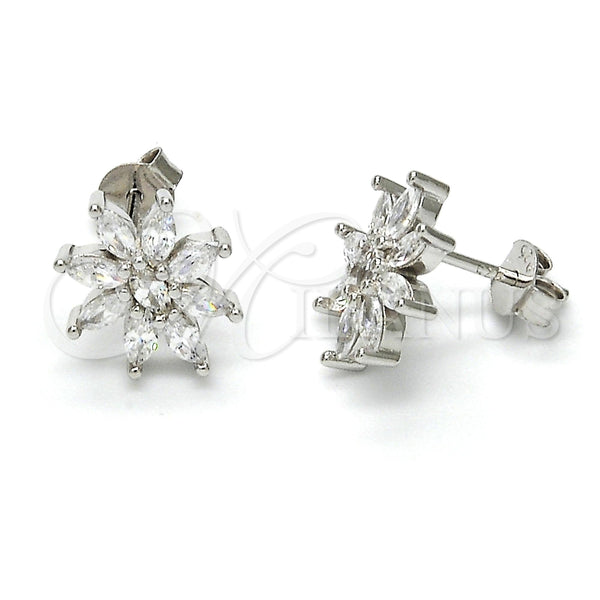 Arete Dormilona 02.175.0112 Plata Rodinada, Diseño de Flor, con Zirconia Cubica Blanca, Pulido, Rodinado