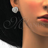 Arete Dormilona 02.175.0121 Plata Rodinada, Diseño de Corazón, con Zirconia Cubica Blanca y Micro Pave Blanca, Pulido, Rodinado