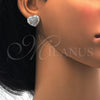 Arete Dormilona 02.175.0121 Plata Rodinada, Diseño de Corazón, con Zirconia Cubica Blanca y Micro Pave Blanca, Pulido, Rodinado