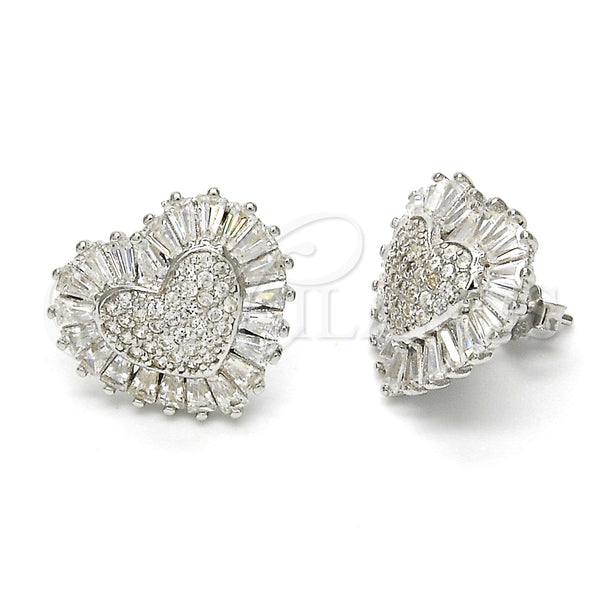 Arete Dormilona 02.175.0121 Plata Rodinada, Diseño de Corazón, con Zirconia Cubica Blanca y Micro Pave Blanca, Pulido, Rodinado