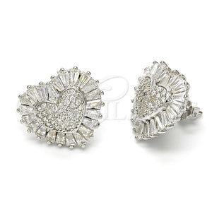 Arete Dormilona 02.175.0121 Plata Rodinada, Diseño de Corazón, con Zirconia Cubica Blanca y Micro Pave Blanca, Pulido, Rodinado