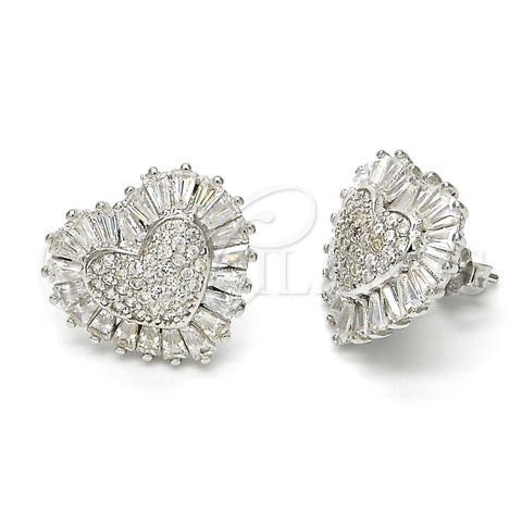 Arete Dormilona 02.175.0121 Plata Rodinada, Diseño de Corazón, con Blanca Zirconia Cubica and Blanca Micro Pave, Pulido, Rodinado