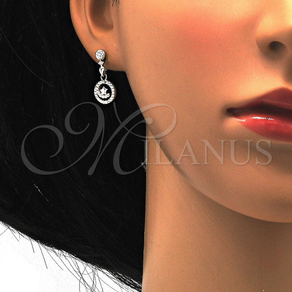Arete Colgante 02.175.0127 Plata Rodinada, Diseño de Espiral y Estrella, con Zirconia Cubica Blanca y Micro Pave Blanca, Pulido, Rodinado