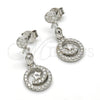 Arete Colgante 02.175.0127 Plata Rodinada, Diseño de Espiral y Estrella, con Zirconia Cubica Blanca y Micro Pave Blanca, Pulido, Rodinado
