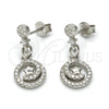 Arete Colgante 02.175.0127 Plata Rodinada, Diseño de Espiral y Estrella, con Zirconia Cubica Blanca y Micro Pave Blanca, Pulido, Rodinado