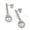 Arete Colgante 02.175.0129 Plata Rodinada, Diseño de Flor y Mariposa, con Zirconia Cubica Blanca y Cristal Blanca, Pulido, Rodinado