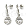 Arete Colgante 02.175.0129 Plata Rodinada, Diseño de Flor y Mariposa, con Zirconia Cubica Blanca y Cristal Blanca, Pulido, Rodinado