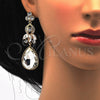 Arete Largo 02.268.0049.1 Oro Laminado, Diseño de Oja y Gota, con Blanca Zirconia Cubica and Blanca Cristal, Pulido, Tono Dorado