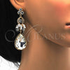 Arete Largo 02.268.0049.1 Oro Laminado, Diseño de Oja y Gota, con Blanca Zirconia Cubica and Blanca Cristal, Pulido, Tono Dorado