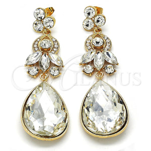 Arete Largo 02.268.0049.1 Oro Laminado, Diseño de Oja y Gota, con Blanca Zirconia Cubica and Blanca Cristal, Pulido, Tono Dorado